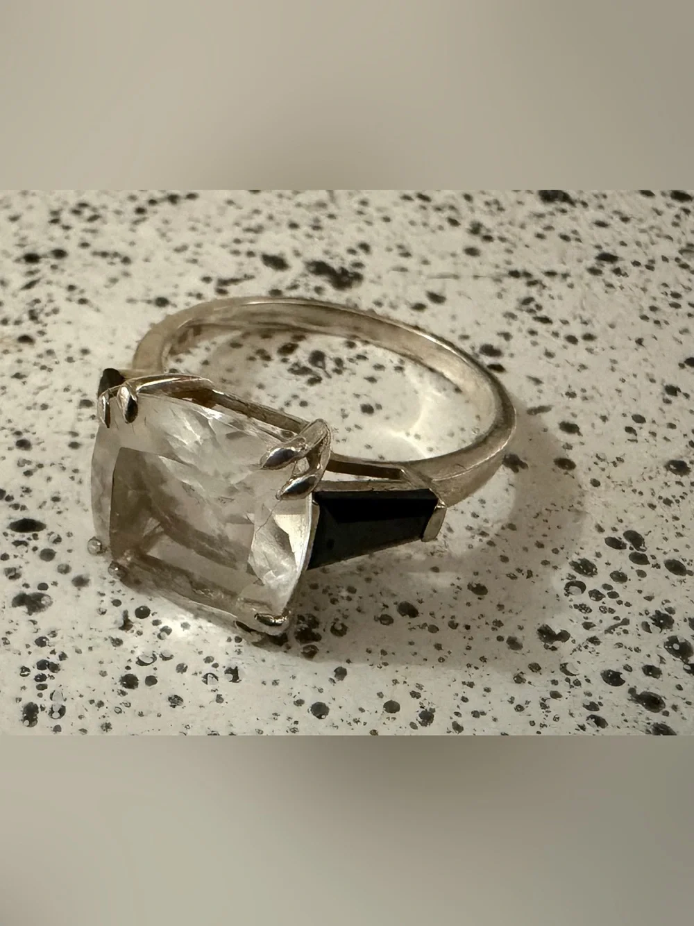 Deb Guyot Herkimer cushion cut quartz in sterling silver IN Sz 11